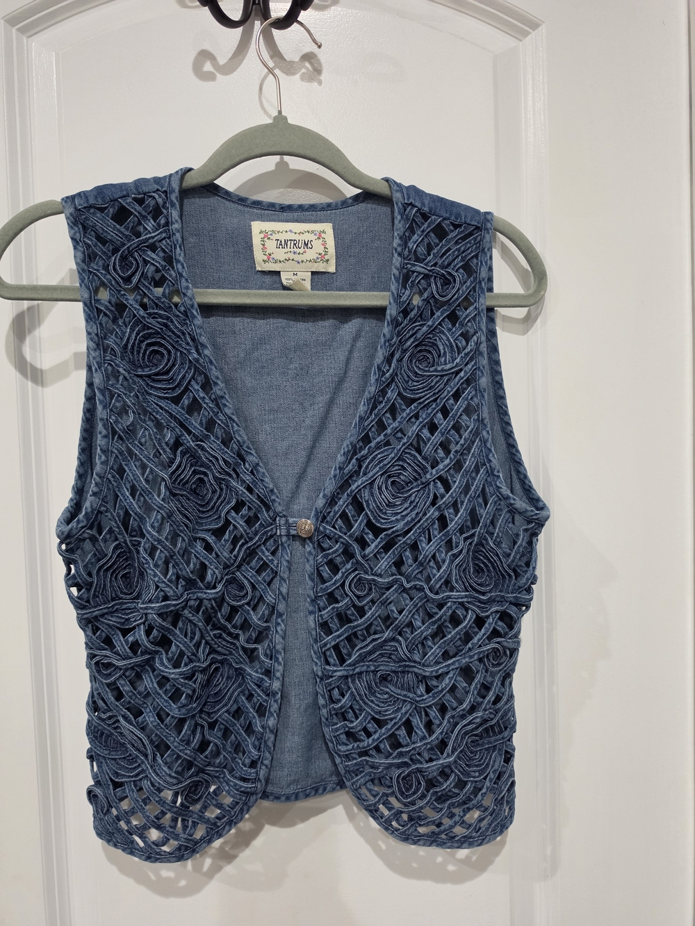 Tantrums Denim Blue Macramé Vest - Sleeveless Openwork Top